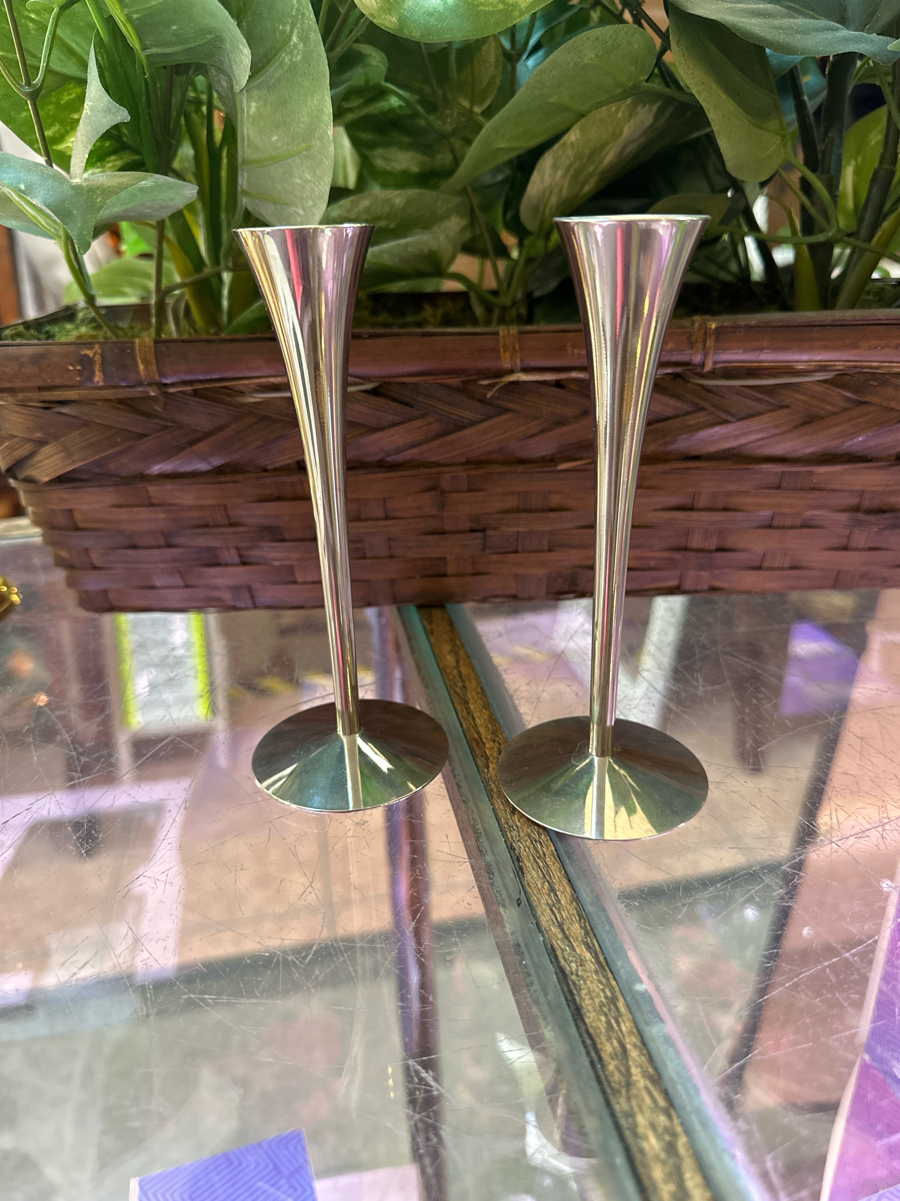 Set of 2 MCM Chrome Silver Candlestick Holders by Arthur Salm Solingen Germany