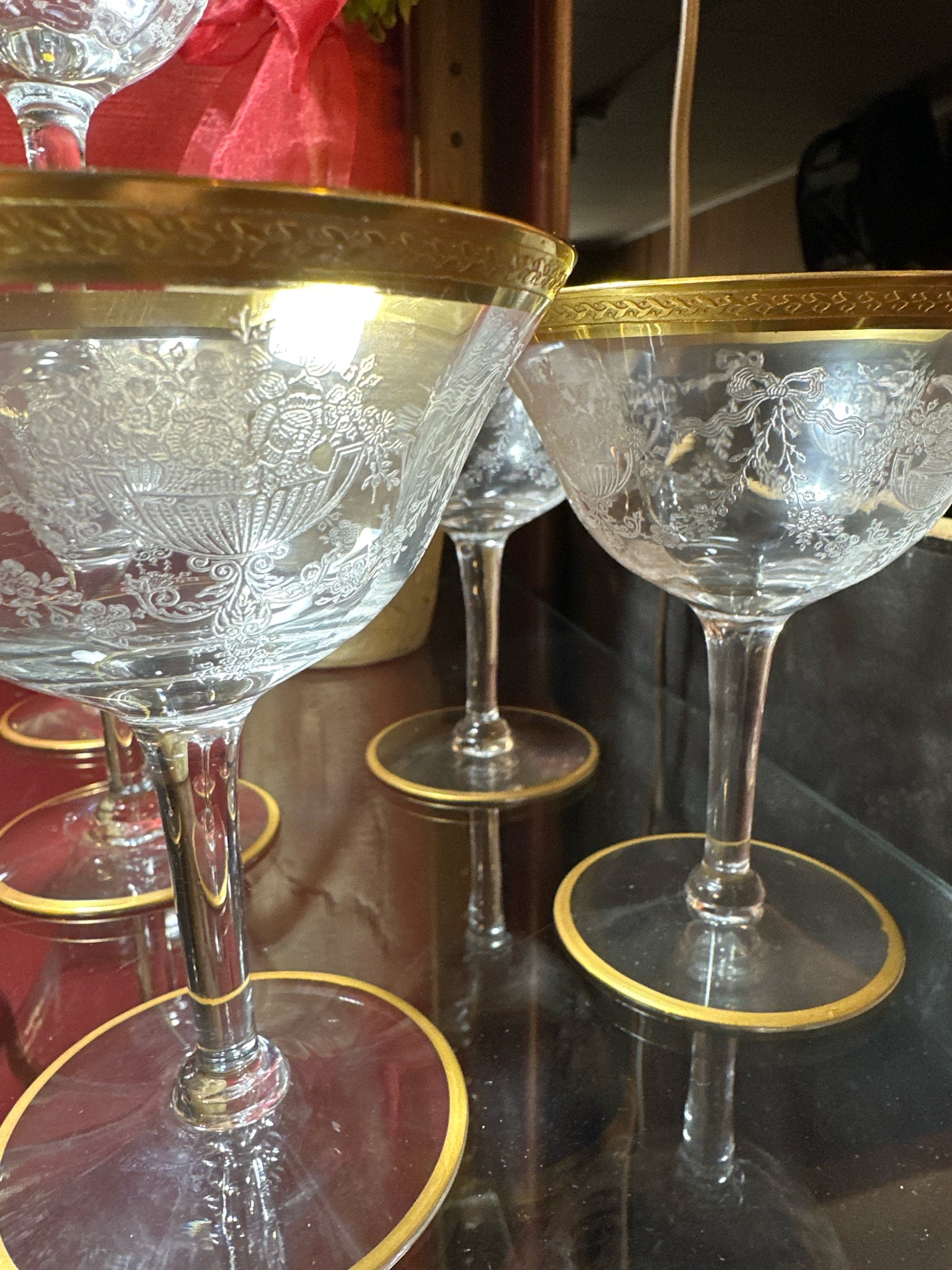 8 Tiffin Franciscan 14196-8 Etched Champagne Tall Sherbet Glass Gold Encrusted