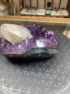 Amethyst Cluster with Calcite Point 1.18kg