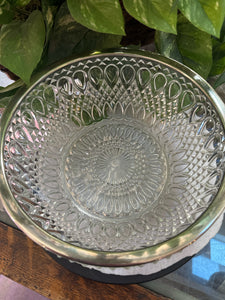 Vintage Cut Crystal Silverplate Rim 8.5" x 3.5" Made in England Etched on Rim