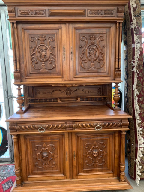 Antique Carved Oak French Cabinet Restored in Germany